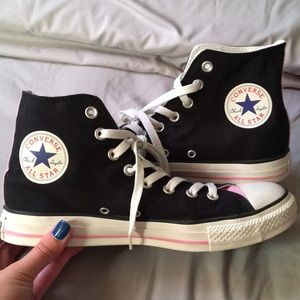 Black and pink high top Converse